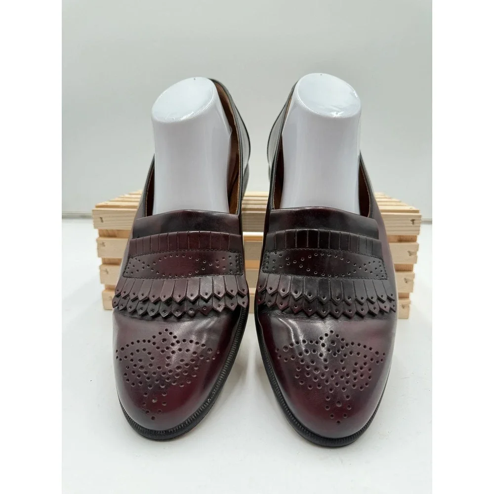 Johnston & Murphy Kiltie Loafers‎ Burgundy Leather Brogue Made in Italy Mens 10